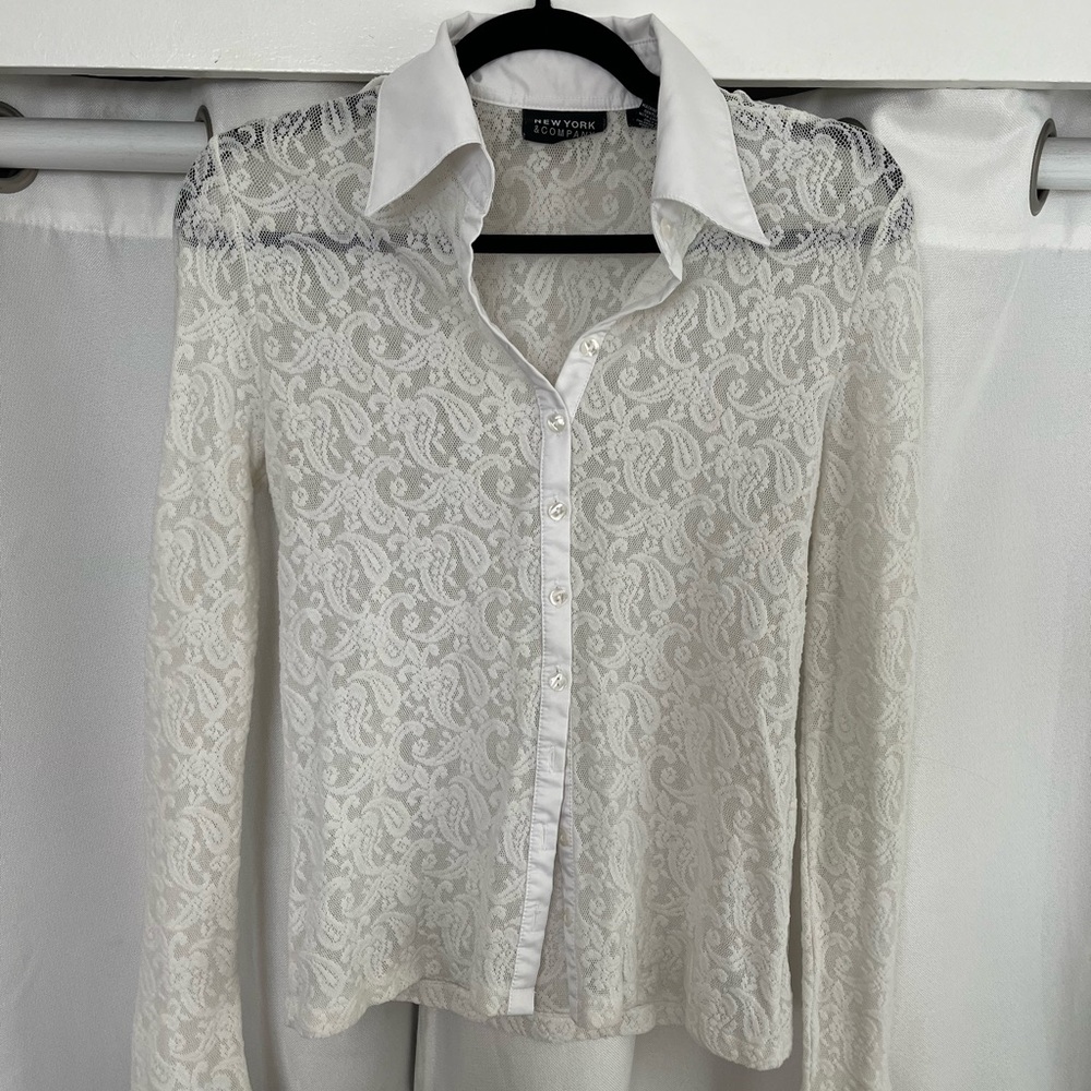 White lace button down top